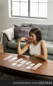 front view beautiful woman with cards 3