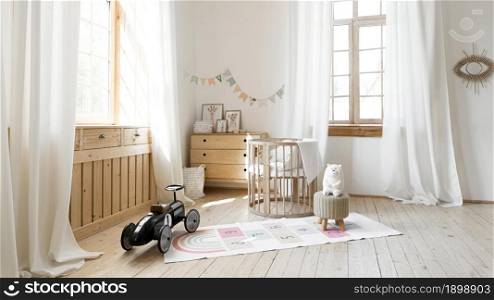 front view child room with rustic interior design. Resolution and high quality beautiful photo. front view child room with rustic interior design. High quality beautiful photo concept