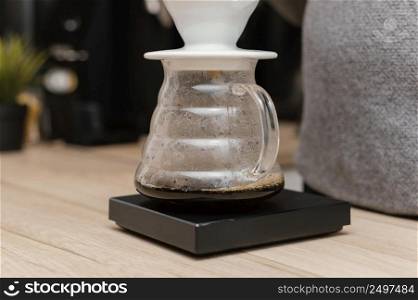 front view coffee filter with male barista