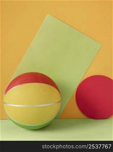 front view colorful basketball with copy space paper