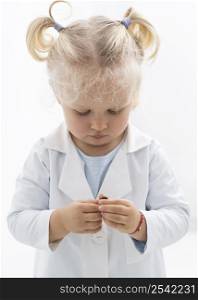 front view cute toddler with lab coat