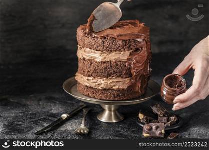 front view delicious chocolate cake concept 10