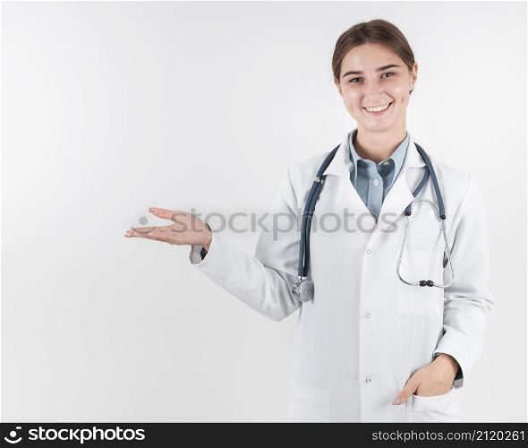 front view doctor with stethoscope smiling