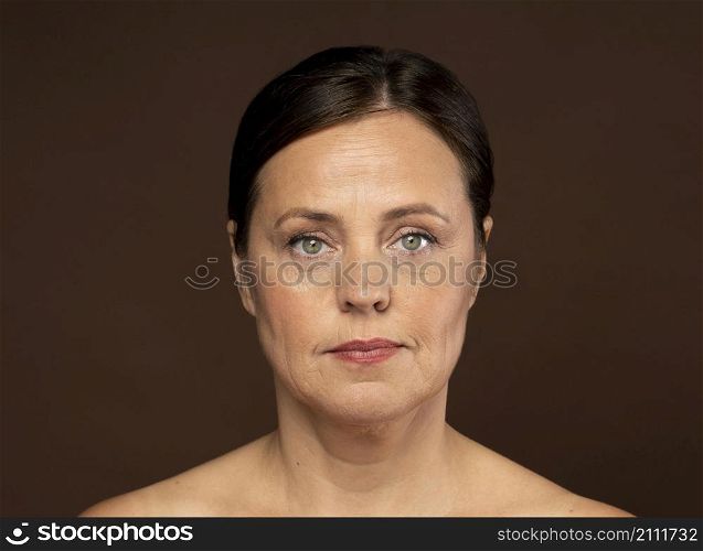front view elder woman with make up