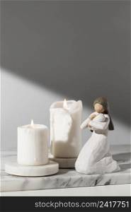 front view epiphany day female figurine with candles