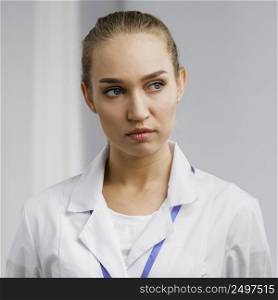 front view female researcher lab coat