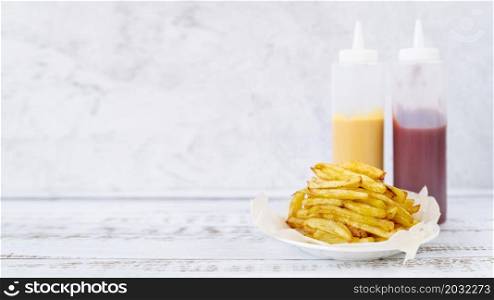 front view french fries with copy space