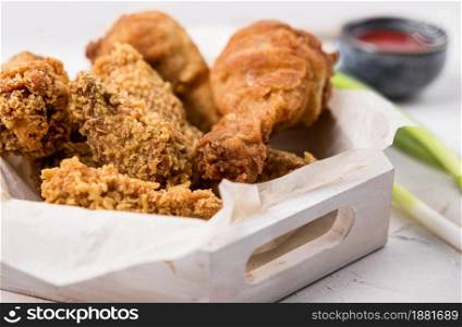 front view fried chicken tray