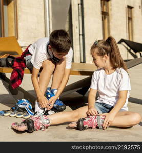 front view friends with roller blades