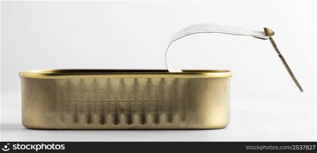 front view golden tin can kitchen counter