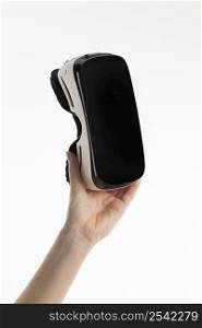 front view hand holding virtual reality headset
