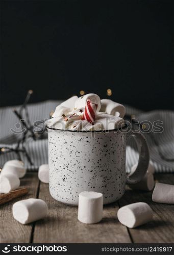 front view hot chocolate mug with marshmallows