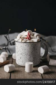 front view hot chocolate mug with marshmallows