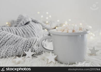 front view hot chocolate with marshmallows pullover