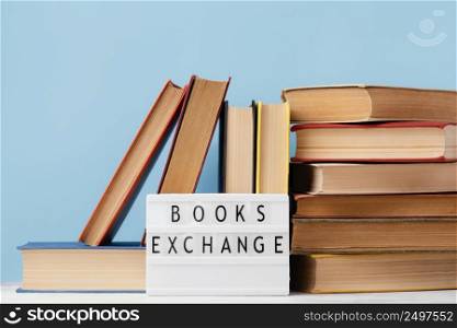 front view light box with stack books
