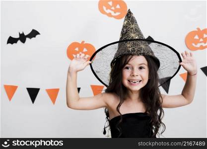 front view little girl witch costume halloween