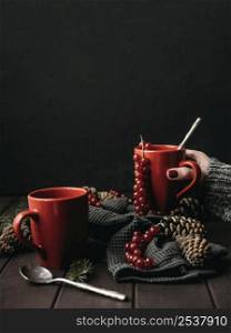 front view mugs with hot drink cranberries