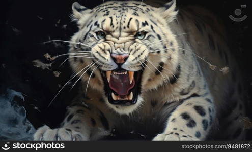 Front view of a fierce snow leopard. Generative AI