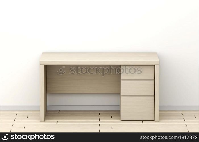 Front view of an empty wooden desk in the office