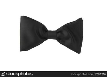 front view of black bowtie on white background
