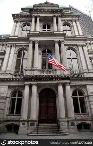 Front view of Boston City Hall in Boston, Massachusetts, USA