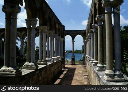 Front view of cloisters on a sunny day, Paradise Island, Nassau, Bahamas