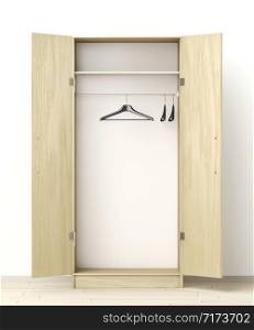 Front view of empty wardrobe in the room