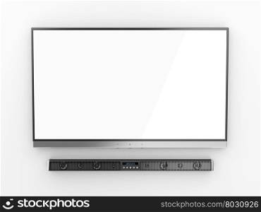 Front view of flat screen tv and soundbar