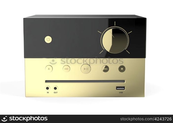 Front view of golden mini audio system