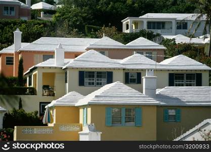 Front view of houses with white roofs, Bermuda