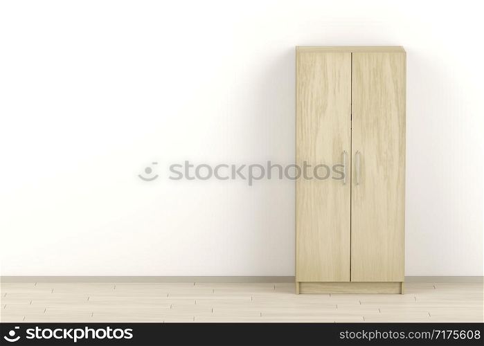 Front view of modern wood wardrobe in the room