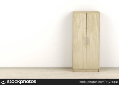 Front view of modern wood wardrobe in the room