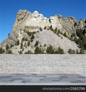 Front view of Mount Rushmore National Memorial from observation station.