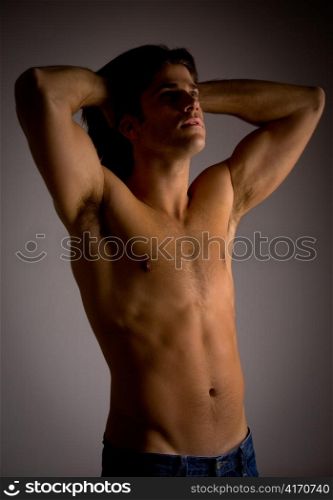 front view of muscular man on an isolated background
