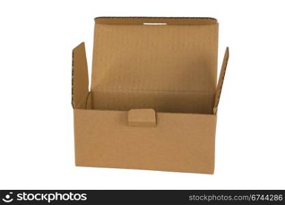 front view of open box on white background