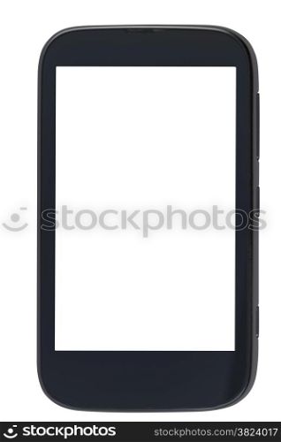 front view of smartphone with cut out screen isolated on white background