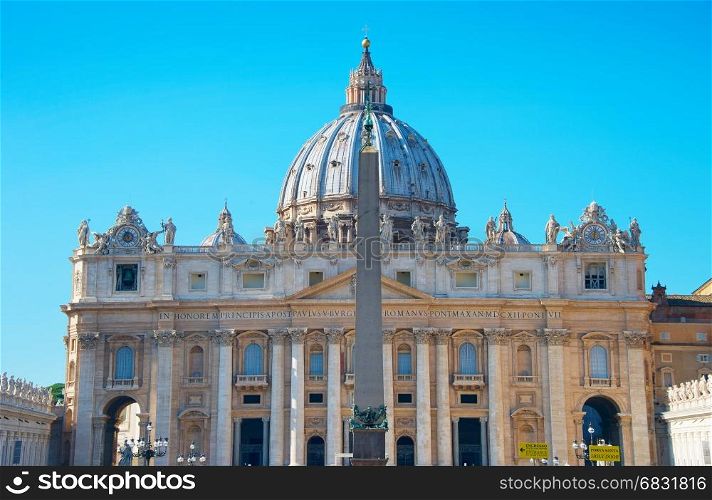 Front view of St. Peter's Basilica in the sunny day. Vatican. Rome