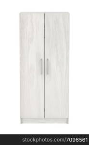 Front view of white wooden wardrobe on white background