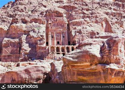 front view on Urn Tomb Cathedral in Petra, Jordan
