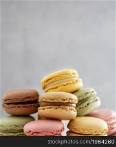 front view pile sweet macarons. High resolution photo. front view pile sweet macarons. High quality photo