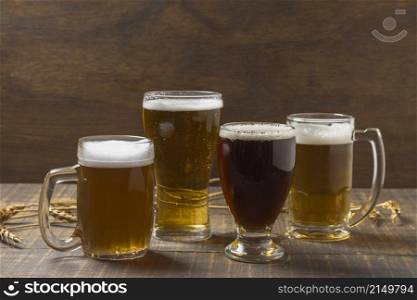 front view pint glasses with beer table