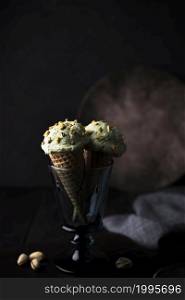 front view pistachio icecream with nuts