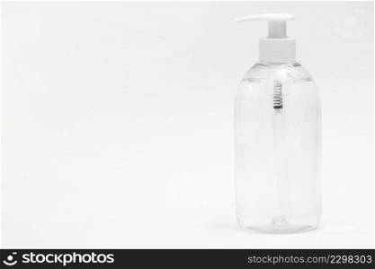 front view plastic bottle with liquid soap copy space