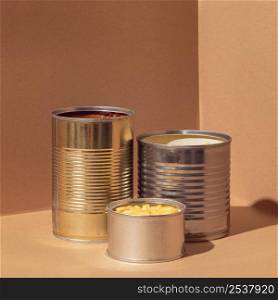 front view preserved corn cans