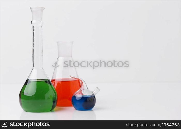 front view science elements with chemicals arrangement with copy space. High resolution photo. front view science elements with chemicals arrangement with copy space. High quality photo