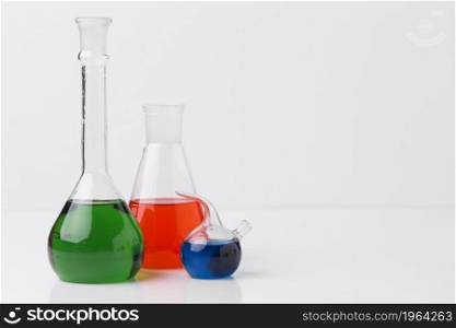 front view science elements with chemicals arrangement with copy space. High resolution photo. front view science elements with chemicals arrangement with copy space. High quality photo
