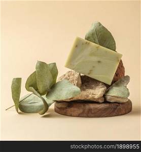 front view soap made from green plant. Resolution and high quality beautiful photo. front view soap made from green plant. High quality beautiful photo concept