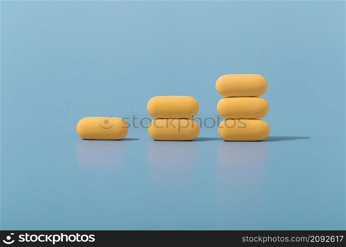 front view stacked pills ascending order