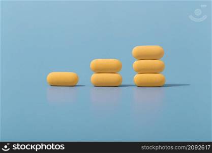 front view stacked pills ascending order