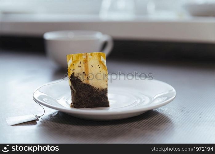 front view tea bag with blurred background. High resolution photo. front view tea bag with blurred background. High quality photo